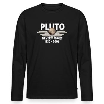 Never Forget Pluto Design Retro Style Funny Space - Men's Premium Organic Long Sleeve Shirt - black - Front - Nico (187cm)