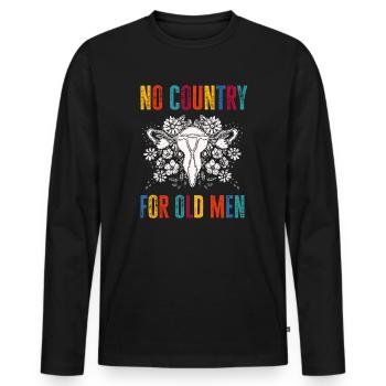 Pas de pays pour les vieillards utérus floral féministe - T-shirt manches longues Premium bio Homme - noir - Devant - Nico (187cm)