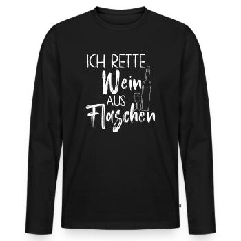 Ich Rette Wein Aus Flaschen - Männer Premium Bio Langarmshirt - Schwarz - Vorne - Nico (187cm)