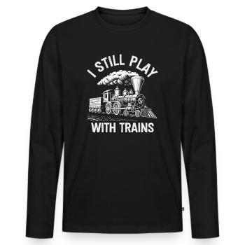 I Still Play With Trains Locomotive Engine Drivers - Männer Premium Bio Langarmshirt - Schwarz - Vorne - Nico (187cm)