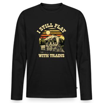 I Still Play With Trains Locomotive Engine Drivers - Männer Premium Bio Langarmshirt - Schwarz - Vorne - Nico (187cm)