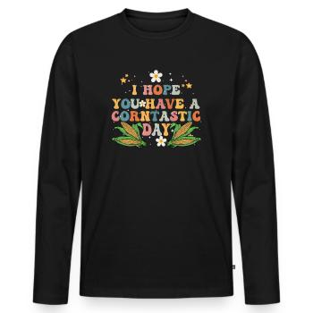 J’espère que vous avez une journée corntastique - T-shirt manches longues Premium bio Homme - noir - Devant - Nico (187cm)