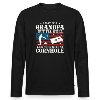 Je suis peut-être un grand-père, mais je vais quand même te botter les fesses - T-shirt manches longues Premium bio Homme - noir - Devant - Nico (187cm)