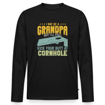 Je suis peut-être un grand-père, mais je vais quand même te botter les fesses - T-shirt manches longues Premium bio Homme - noir - Devant - Nico (187cm)