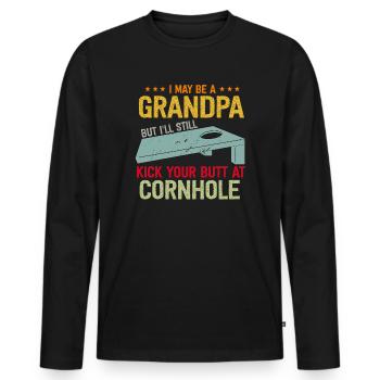 Je suis peut-être un grand-père, mais je vais quand même te botter les fesses - T-shirt manches longues Premium bio Homme - noir - Devant - Nico (187cm)
