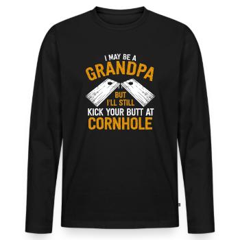Je suis peut-être un grand-père, mais je vais quand même te botter les fesses - T-shirt manches longues Premium bio Homme - noir - Devant - Nico (187cm)
