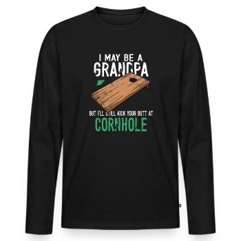 I May Be A Grandpa But I'll Still Kick Cornhole - Men's Premium Organic Long Sleeve Shirt - black - Front - Nico (187cm)