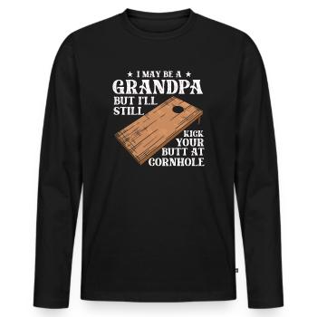 Je suis peut-être un grand-père, mais je vais quand même te botter les fesses - T-shirt manches longues Premium bio Homme - noir - Devant - Nico (187cm)