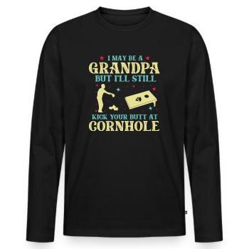 Je suis peut-être un grand-père, mais je vais quand même te botter les fesses - T-shirt manches longues Premium bio Homme - noir - Devant - Nico (187cm)