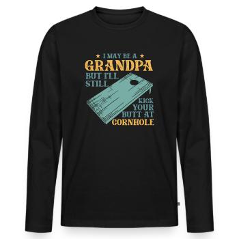Je suis peut-être un grand-père, mais je vais quand même te botter les fesses - T-shirt manches longues Premium bio Homme - noir - Devant - Nico (187cm)