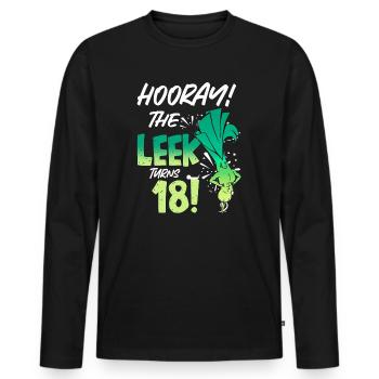 Adulte 18ème jour Hourra Le poireau a 18 ans - T-shirt manches longues Premium bio Homme - noir - Devant - Nico (187cm)