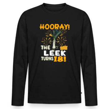 Adulte 18ème jour Hourra Le poireau a 18 ans - T-shirt manches longues Premium bio Homme - noir - Devant - Nico (187cm)