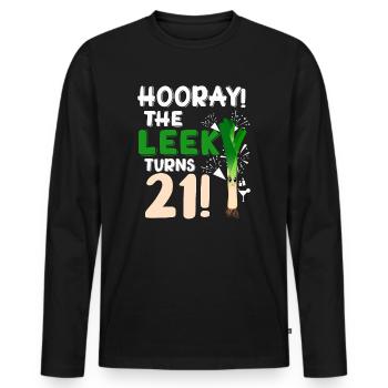 21th Bday Hooray The Leek Turns 21 Years Old - Men's Premium Organic Long Sleeve Shirt - black - Front - Nico (187cm)