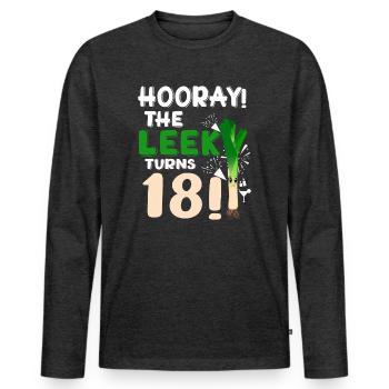 Adult 18th Bday Hooray The Leek Turns 18 Years Old - Männer Premium Bio Langarmshirt - Anthrazit meliert - Vorne - Nico (187cm)