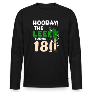 Adulte 18ème jour Hourra Le poireau a 18 ans - T-shirt manches longues Premium bio Homme - noir - Devant - Nico (187cm)
