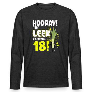 Adult 18th Bday Hooray The Leek Turns 18 Years Old - Männer Premium Bio Langarmshirt - Anthrazit meliert - Vorne - Nico (187cm)