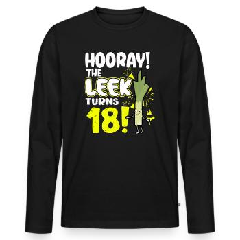 Adulte 18ème jour Hourra Le poireau a 18 ans - T-shirt manches longues Premium bio Homme - noir - Devant - Nico (187cm)