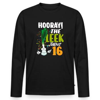 16ème jour BHooray Le poireau a 16 ans - T-shirt manches longues Premium bio Homme - noir - Devant - Nico (187cm)