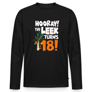 Adulte 18ème jour Hourra Le poireau a 18 ans - T-shirt manches longues Premium bio Homme - noir - Devant - Nico (187cm)