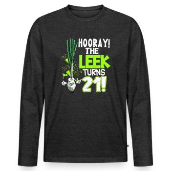21th Bday Hooray The Leek Turns 21 Years Old - Männer Premium Bio Langarmshirt - Anthrazit meliert - Vorne - Nico (187cm)
