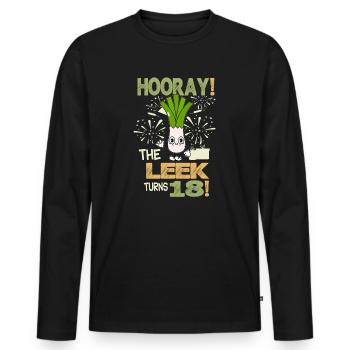 Adulte 18ème jour Hourra Le poireau a 18 ans - T-shirt manches longues Premium bio Homme - noir - Devant - Nico (187cm)