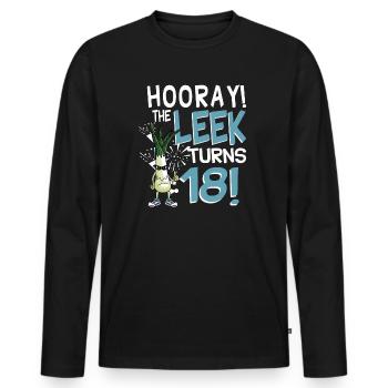 Adulte 18ème jour Hourra Le poireau a 18 ans - T-shirt manches longues Premium bio Homme - noir - Devant - Nico (187cm)