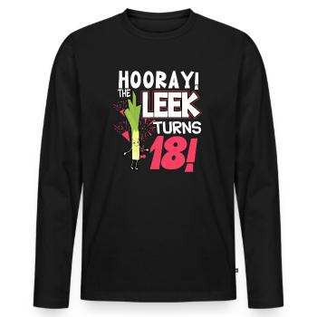 Adulte 18ème jour Hourra Le poireau a 18 ans - T-shirt manches longues Premium bio Homme - noir - Devant - Nico (187cm)