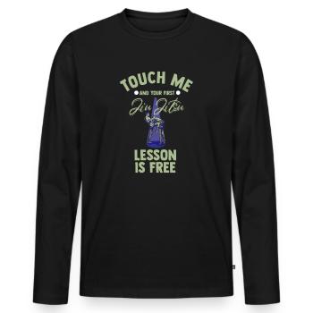 Touch Me And Your First Jiu Jitsu Lesson Is Free - Men's Premium Organic Long Sleeve Shirt - black - Front - Nico (187cm)
