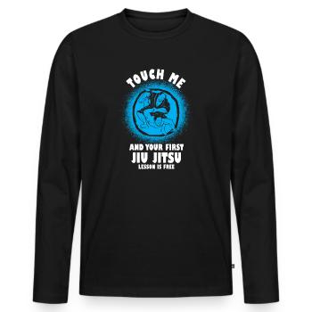 Touch Me And Your First Jiu Jitsu Lesson Is Free - Men's Premium Organic Long Sleeve Shirt - black - Front - Nico (187cm)