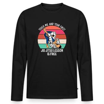 Touch Me And Your First Jiu Jitsu Lesson Is Free - Men's Premium Organic Long Sleeve Shirt - black - Front - Nico (187cm)