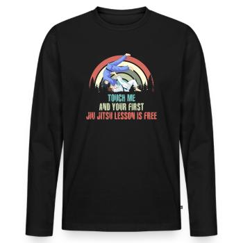 Touch Me And Your First Jiu Jitsu Lesson Is Free - Men's Premium Organic Long Sleeve Shirt - black - Front - Nico (187cm)