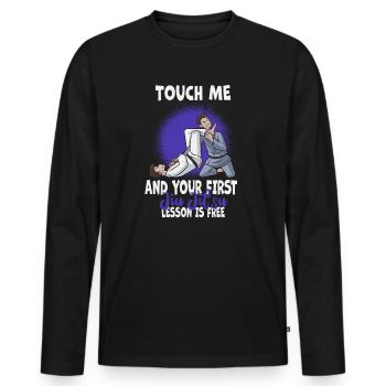 Touch Me And Your First Jiu Jitsu Lesson Is Free - Men's Premium Organic Long Sleeve Shirt - black - Front - Nico (187cm)