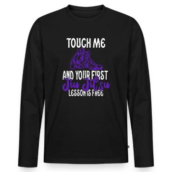 Touch Me And Your First Jiu Jitsu Lesson Is Free - Men's Premium Organic Long Sleeve Shirt - black - Front - Nico (187cm)