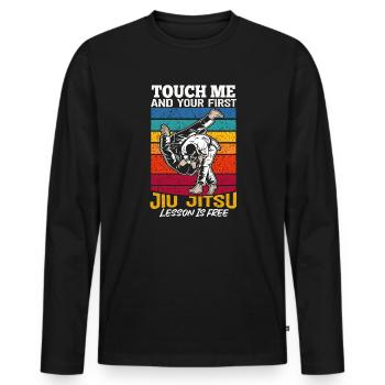 Touch Me And Your First Jiu Jitsu Lesson Is Free - Men's Premium Organic Long Sleeve Shirt - black - Front - Nico (187cm)
