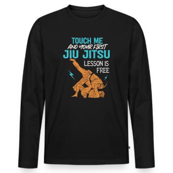Touchez-moi et votre première leçon de Jiu Jitsu est gratuite - T-shirt manches longues Premium bio Homme - noir - Devant - Nico (187cm)