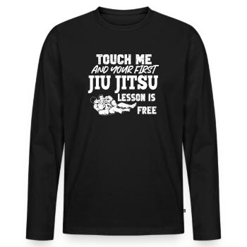 Touchez-moi et votre première leçon de Jiu Jitsu est gratuite - T-shirt manches longues Premium bio Homme - noir - Devant - Nico (187cm)
