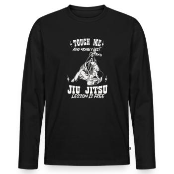 Touch Me And Your First Jiu Jitsu Lesson Is Free - Men's Premium Organic Long Sleeve Shirt - black - Front - Nico (187cm)