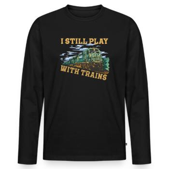 Je joue toujours avec les conducteurs de locomotives de trains - T-shirt manches longues Premium bio Homme - noir - Devant - Nico (187cm)