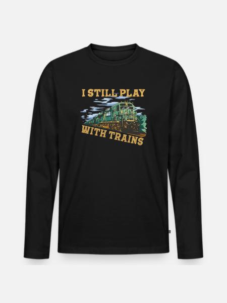 Jeg leger stadig med toglokomotivførere - Premium økologisk langærmet T-shirt til mænd - sort