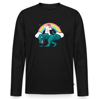 Dabbing Unicorn Riding T Rex Boys Girls Halloween - Männer Premium Bio Langarmshirt - Schwarz - Vorne - Nico (187cm)