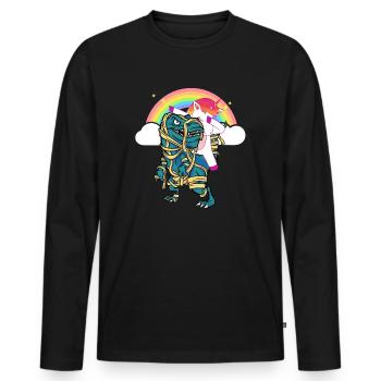 Dabbing Unicorn Riding T Rex Boys Girls Halloween - Männer Premium Bio Langarmshirt - Schwarz - Vorne - Nico (187cm)
