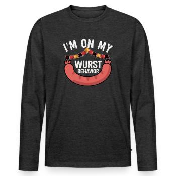 I Am On My Sausage Behavior - Men's Premium Organic Long Sleeve Shirt - heather anthracite - Front - Nico (187cm)