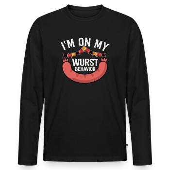 I Am On My Sausage Behavior - Men's Premium Organic Long Sleeve Shirt - black - Front - Nico (187cm)