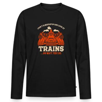 Je joue toujours avec les conducteurs de locomotives de trains - T-shirt manches longues Premium bio Homme - noir - Devant - Nico (187cm)