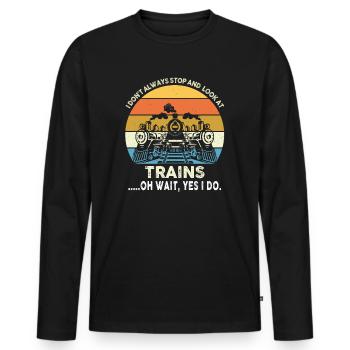 Je joue toujours avec les conducteurs de locomotives de trains - T-shirt manches longues Premium bio Homme - noir - Devant - Nico (187cm)