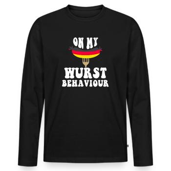 I Am On My Sausage Behavior - Men's Premium Organic Long Sleeve Shirt - black - Front - Nico (187cm)
