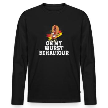 I Am On My Sausage Behavior - Men's Premium Organic Long Sleeve Shirt - black - Front - Nico (187cm)