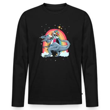 Dabbing Licorne Riding T Rex Garçons Filles Halloween - T-shirt manches longues Premium bio Homme - noir - Devant - Nico (187cm)