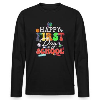 Happy First Day Of School - Men's Premium Organic Long Sleeve Shirt - black - Front - Nico (187cm)