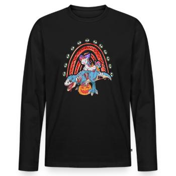 Dabbing Licorne Riding T Rex Garçons Filles Halloween - T-shirt manches longues Premium bio Homme - noir - Devant - Nico (187cm)